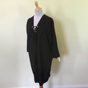 NWT Three Dots Long Linen Tunic Top, Black, Large